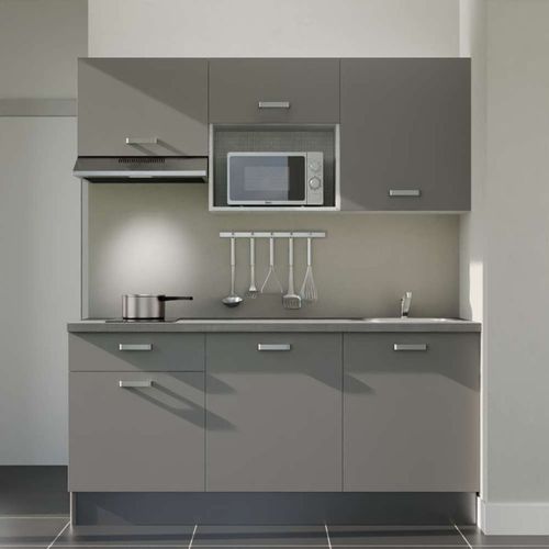 Kitchenette K30l-pt - 180 Cm-façade Gris-plan Gris Béton-evier Inox-crédences Non+electro Inox