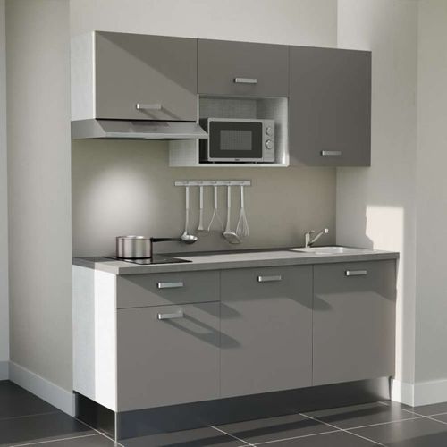 Kitchenette K30l-pt - 180 Cm-façade Gris-plan Gris Béton-evier Inox-crédences Non+electro Inox