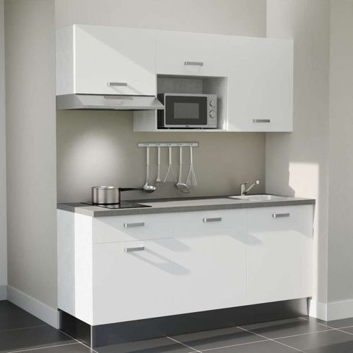 Kitchenette K30l-pt - 180 Cm-façade Blanc-plan Gris Béton-evier Inox-crédences Non+electro Inox