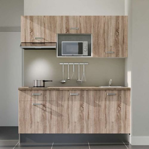 Kitchenette K30l-pt - 180 Cm-façade Bois-plan Bois-evier Inox-crédences Non+electro Inox