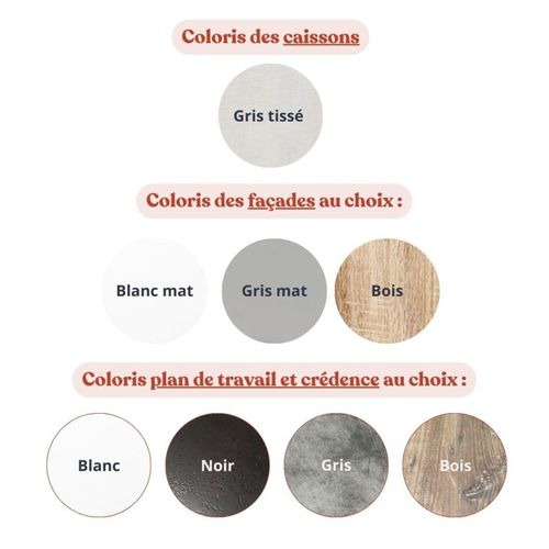 Kitchenette K55l-pt - 180 Cm-façade Bois-plan Blanc-evier Inox-crédences Non+electro Inox