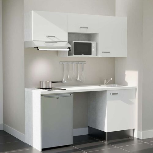 Kitchenette K55l-pt - 180 Cm-façade Blanc-plan Blanc-evier Inox-crédences Non+electro Inox