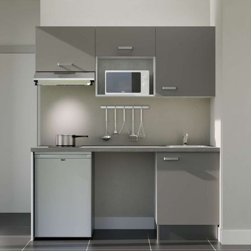 Kitchenette K55l-pt - 180 Cm-façade Gris-plan Gris Béton-evier Inox-crédences Non+electro Inox