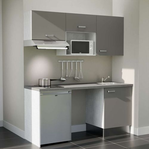 Kitchenette K55l-pt - 180 Cm-façade Gris-plan Gris Béton-evier Inox-crédences Non+electro Inox