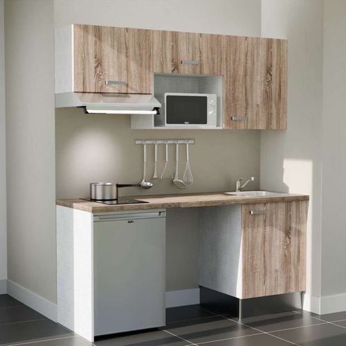 Kitchenette K55l-pt - 180 Cm-façade Bois-plan Bois-evier Inox-crédences Non+electro Inox