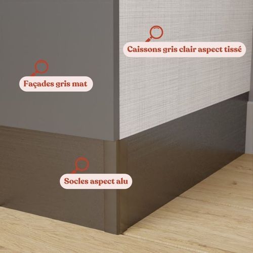 Kitchenette K55l-pt - 180 Cm-façade Gris-plan Bois-evier Inox-crédences Non+electro Inox