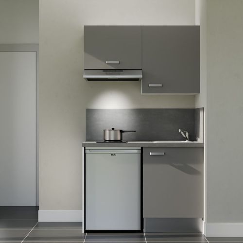 Kitchenette K01l-pt - 120 Cm-façade Gris-plan Gris Béton-evier Inox-crédences Oui+electro Inox
