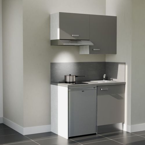 Kitchenette K01l-pt - 120 Cm-façade Gris-plan Gris Béton-evier Inox-crédences Oui+electro Inox