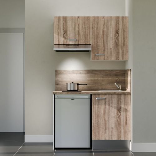 Kitchenette K01l-pt - 120 Cm-façade Bois-plan Bois-evier Inox-crédences Oui+electro Inox