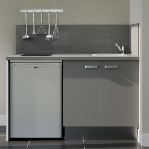 Kitchenette K17l-pt - 140 Cm-façade Gris-plan Gris Béton-evier Inox-crédences Oui+electro Inox