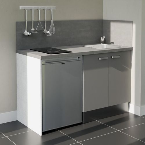 Kitchenette K17l-pt - 140 Cm-façade Gris-plan Gris Béton-evier Inox-crédences Oui+electro Inox