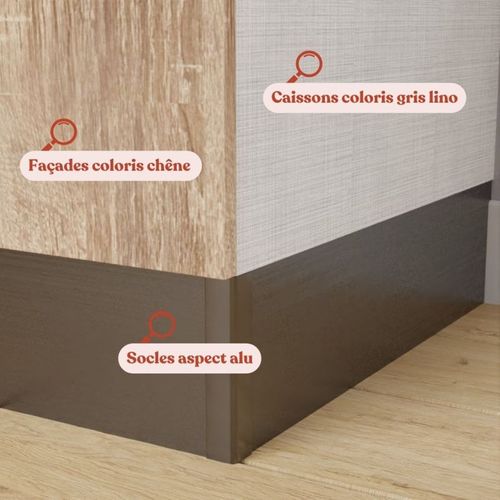 Kitchenette K17l-pt - 140 Cm-façade Bois-plan Noir Texturé-evier Inox-crédences Oui+electro Inox