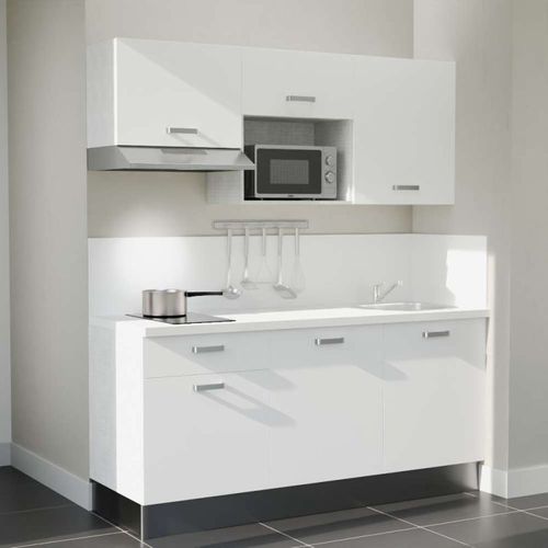 Kitchenette K30l-pt - 180 Cm-façade Blanc-plan Blanc-evier Inox-crédences Oui+electro Inox
