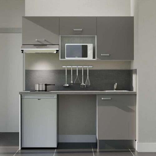 Kitchenette K55l-pt - 180 Cm-façade Gris-plan Gris Béton-evier Inox-crédences Oui+electro Inox