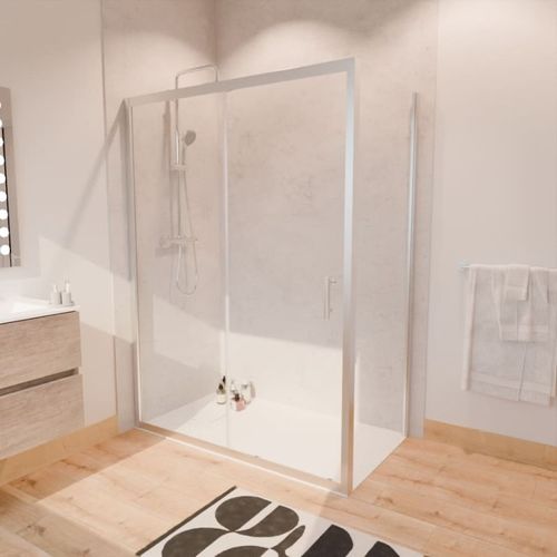 Paroi De Douche D'angle Avec Porte Coulissante + Retour Fixe Nerina - 140x80 Cm