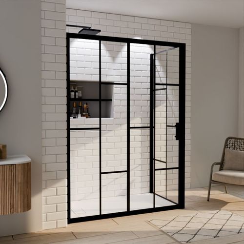 Paroi De Douche D'angle Effet Verrière Atelia Avec Porte Coulissante 140 Cm X 80 Cm