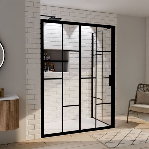 Paroi De Douche D'angle Effet Verrière Atelia Avec Porte Coulissante 140 Cm X 90 Cm