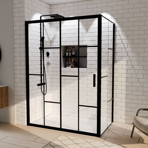 Paroi De Douche D'angle Effet Verrière Atelia Avec Porte Coulissante 140 Cm X 90 Cm