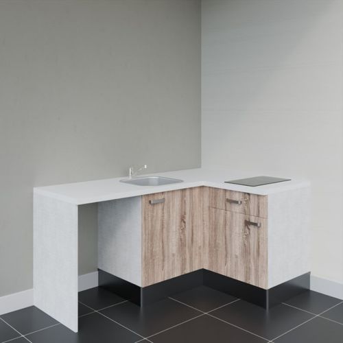 Kitchenette D'angle Ka01l-pt-façade Bois-plan Blanc-evier Inox-crédences Non+electro
