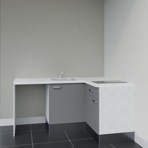 Kitchenette D'angle Ka01l-pt-façade Gris-plan Blanc-evier Inox-crédences Non+electro