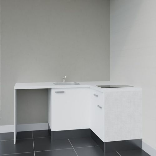 Kitchenette D'angle Ka01l-pt-façade Blanc-plan Blanc-evier Inox-crédences Non+electro