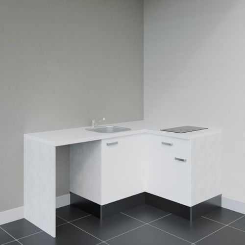 Kitchenette D'angle Ka01l-pt-façade Blanc-plan Blanc-evier Inox-crédences Non+electro