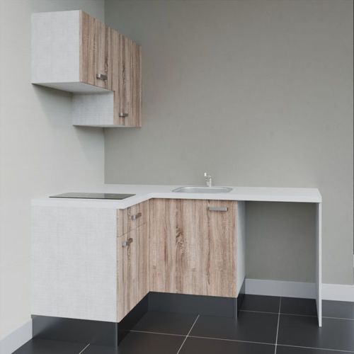 Kitchenette D'angle Ka02l-pt-façade Bois-plan Blanc-evier Inox-crédences Non+electro