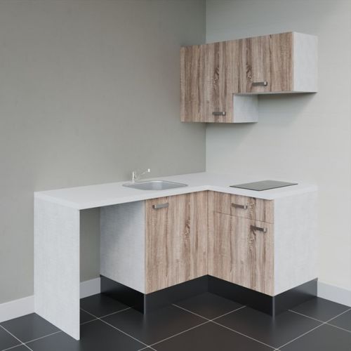 Kitchenette D'angle Ka02l-pt-façade Bois-plan Blanc-evier Inox-crédences Non+electro