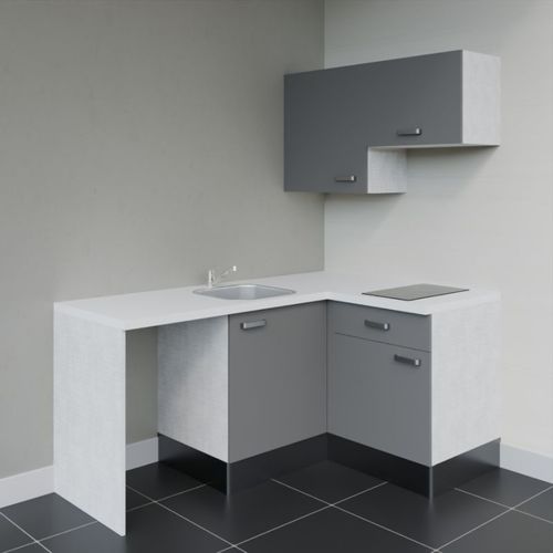 Kitchenette D'angle Ka02l-pt-façade Gris-plan Blanc-evier Inox-crédences Non+electro