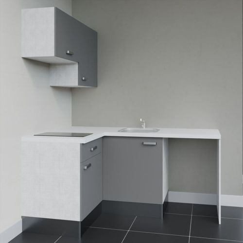 Kitchenette D'angle Ka02l-pt-façade Gris-plan Blanc-evier Inox-crédences Non+electro