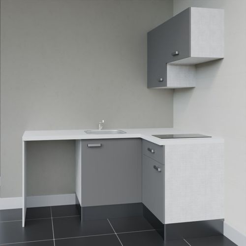 Kitchenette D'angle Ka02l-pt-façade Gris-plan Blanc-evier Inox-crédences Non+electro