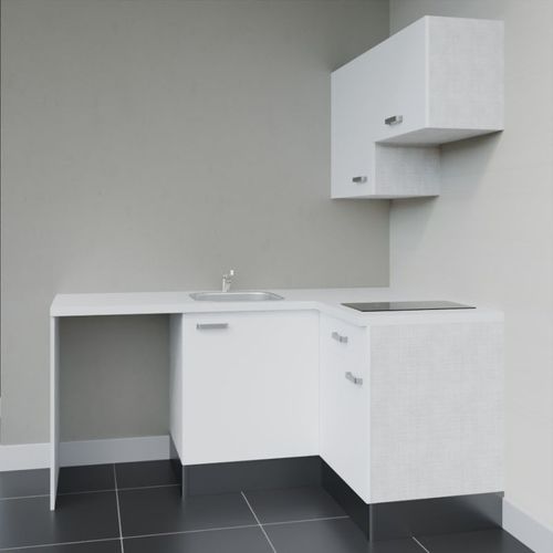 Kitchenette D'angle Ka02l-pt-façade Blanc-plan Blanc-evier Inox-crédences Non+electro