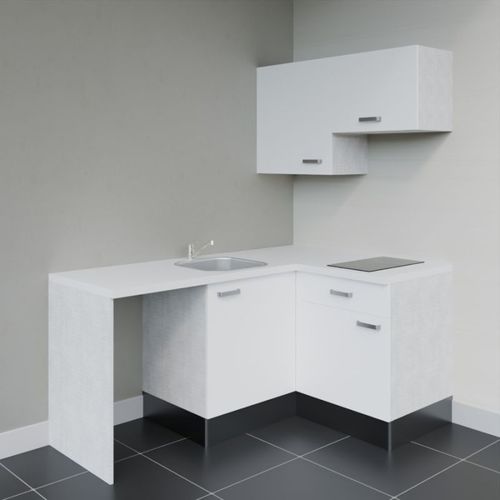 Kitchenette D'angle Ka02l-pt-façade Blanc-plan Blanc-evier Inox-crédences Non+electro