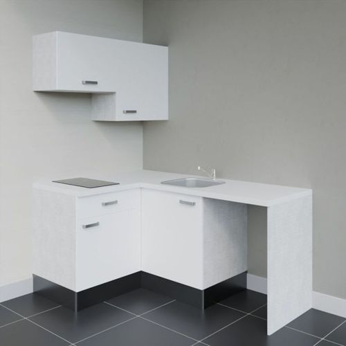 Kitchenette D'angle Ka02l-pt-façade Blanc-plan Blanc-evier Inox-crédences Non+electro