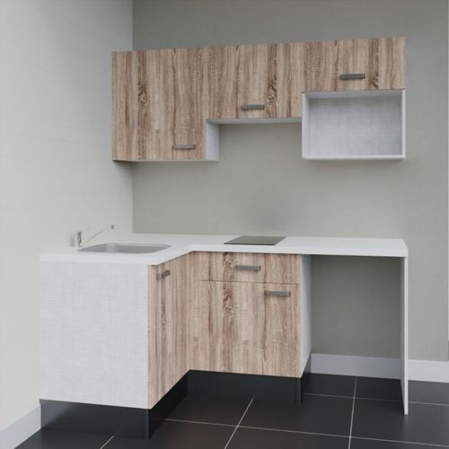 Kitchenette D'angle Ka03l-pt-façade Bois-plan Blanc-evier Inox-crédences Non+electro