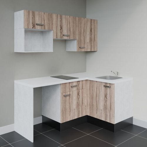 Kitchenette D'angle Ka03l-pt-façade Bois-plan Blanc-evier Inox-crédences Non+electro