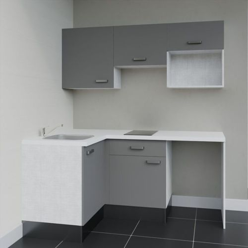 Kitchenette D'angle Ka03l-pt-façade Gris-plan Blanc-evier Inox-crédences Non+electro