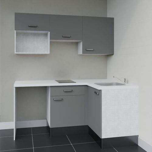 Kitchenette D'angle Ka03l-pt-façade Gris-plan Blanc-evier Inox-crédences Non+electro