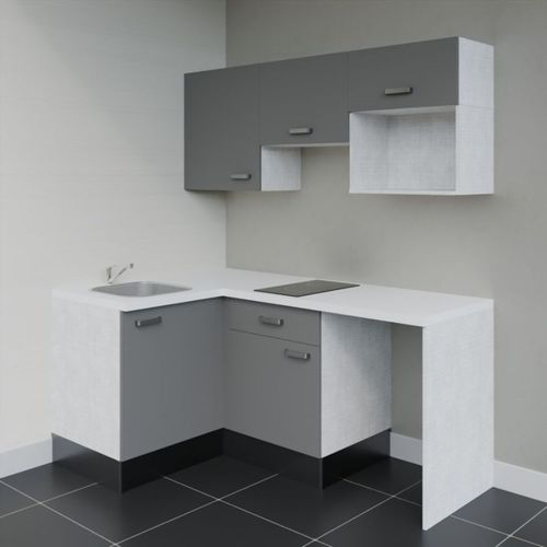Kitchenette D'angle Ka03l-pt-façade Gris-plan Blanc-evier Inox-crédences Non+electro