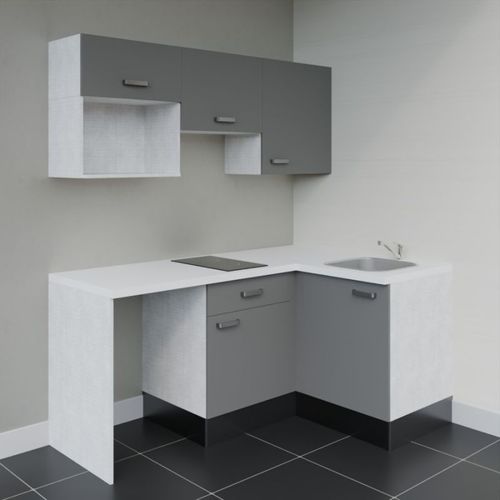 Kitchenette D'angle Ka03l-pt-façade Gris-plan Blanc-evier Inox-crédences Non+electro
