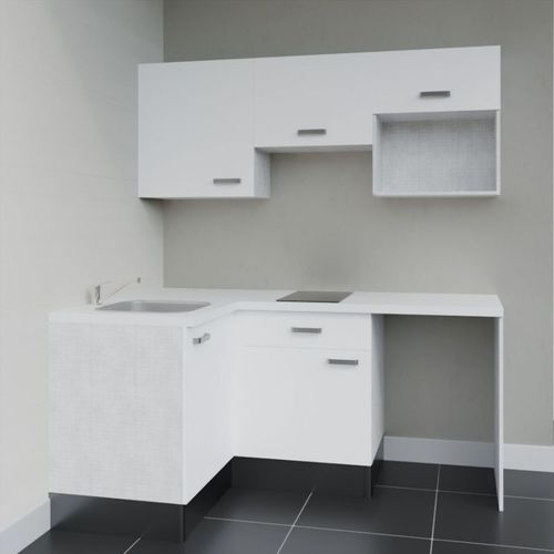 Kitchenette D'angle Ka03l-pt-façade Blanc-plan Blanc-evier Inox-crédences Non+electro