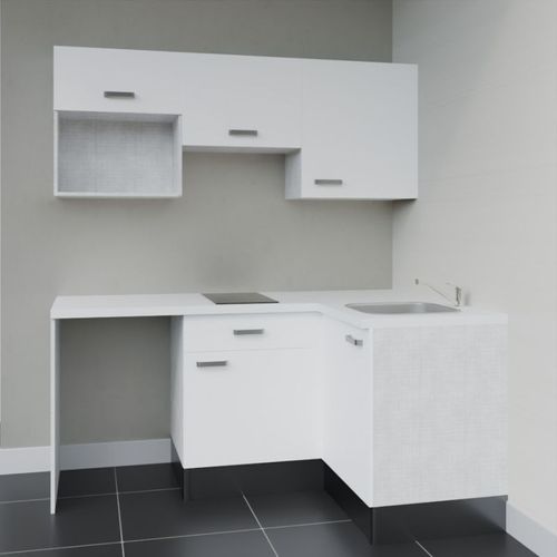 Kitchenette D'angle Ka03l-pt-façade Blanc-plan Blanc-evier Inox-crédences Non+electro