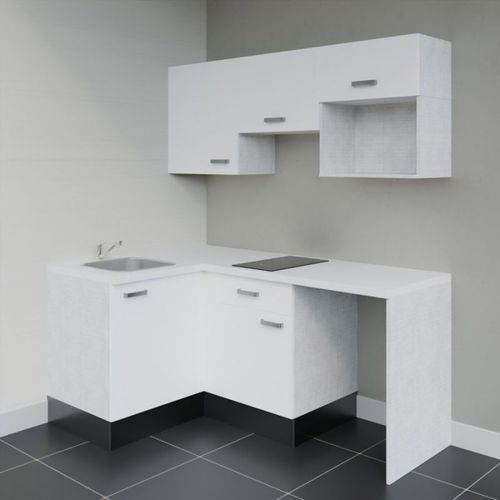 Kitchenette D'angle Ka03l-pt-façade Blanc-plan Blanc-evier Inox-crédences Non+electro