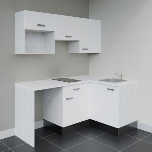 Kitchenette D'angle Ka03l-pt-façade Blanc-plan Blanc-evier Inox-crédences Non+electro