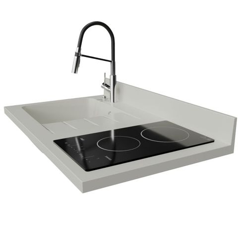 Plan De Travail Monobloc Planiquartz Avec Évier - 100 Cm - Snova - Évier à Gauche - Vitrocéramique