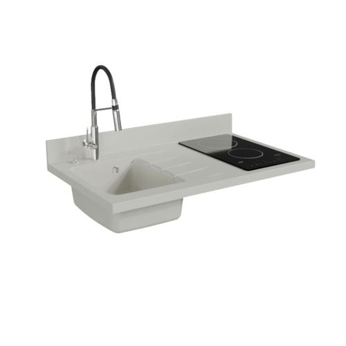 Plan De Travail Monobloc Planiquartz Avec Évier - 100 Cm - Snova - Évier à Gauche - Vitrocéramique