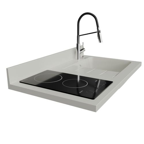 Plan De Travail Monobloc Planiquartz Avec Évier - 100 Cm - Snova - Évier à Droite - Vitrocéramique