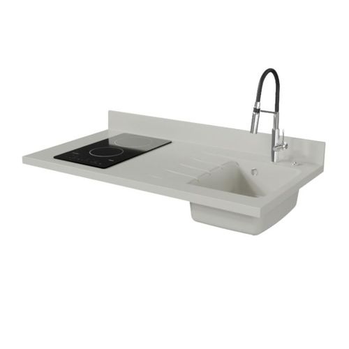 Plan De Travail Monobloc Planiquartz Avec Évier - 120 Cm - Snova - Évier à Droite - Vitrocéramique