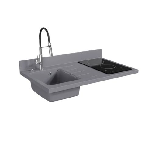 Plan De Travail Monobloc Planiquartz Avec Évier - 100 Cm - Cromo - Évier à Gauche - Vitrocéramique