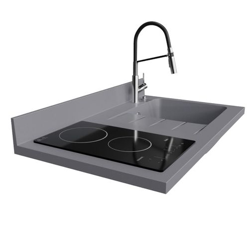 Plan De Travail Monobloc Planiquartz Avec Évier - 100 Cm - Cromo - Évier à Droite - Vitrocéramique